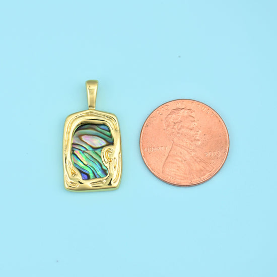 18K Gold Filled Rectangle Abalone Shell Pendant 17x12.7mm, sold per piece