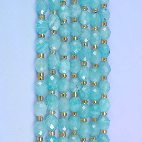 Blue Amazonite rice barrel beads, 1.0mm hole