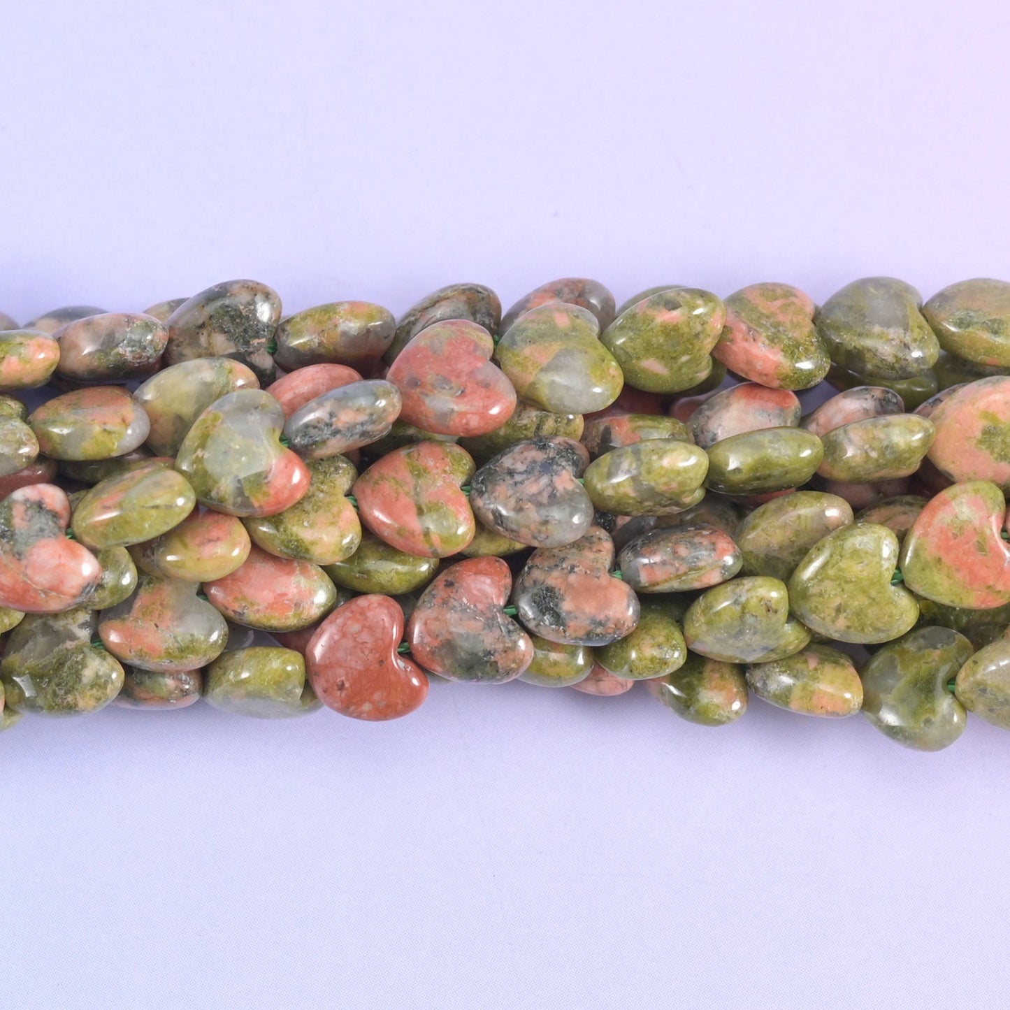 Green Unakite Heart Beads, hole approximately 0.8mm