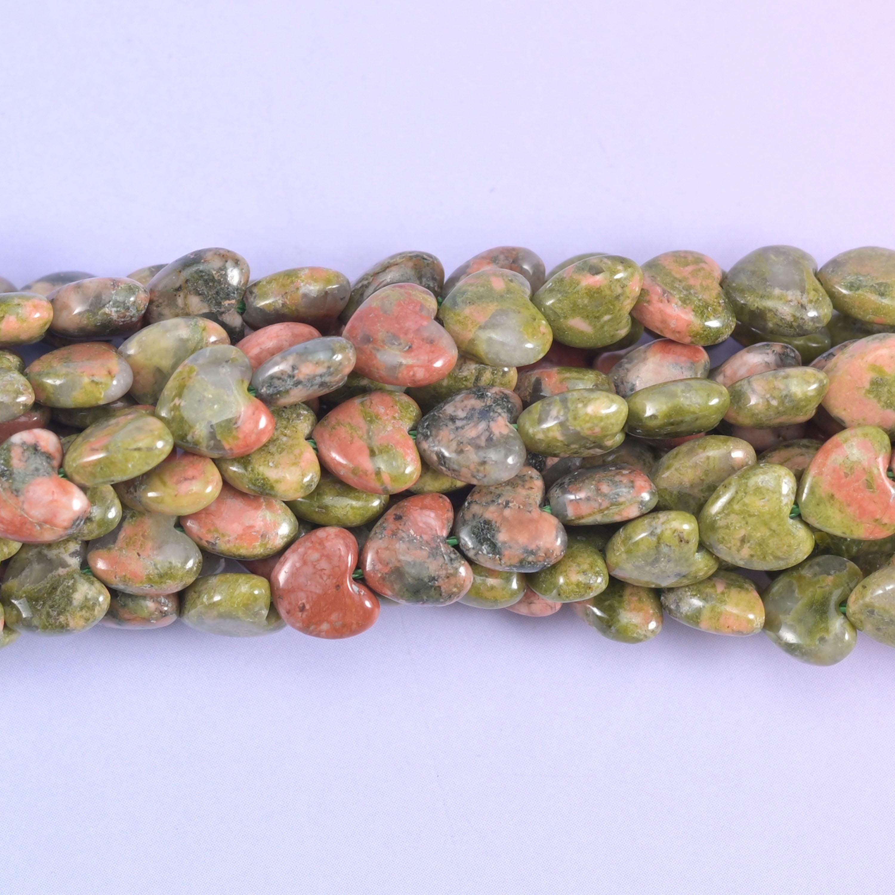 Green Unakite Heart Beads, hole approximately 0.8mm