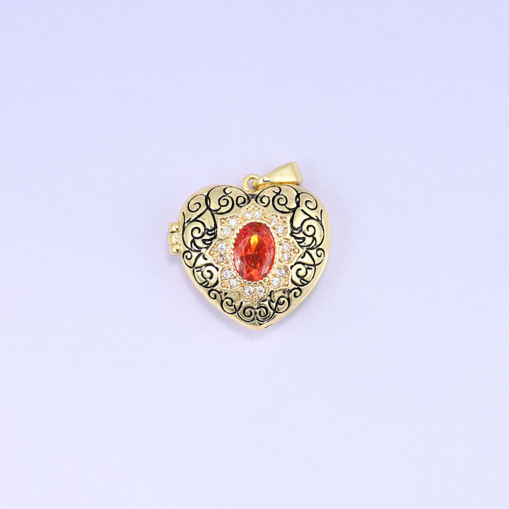 Heart Locket Zircon Pendants: 18K Gold Plated Charms, Jewelry Making Supply