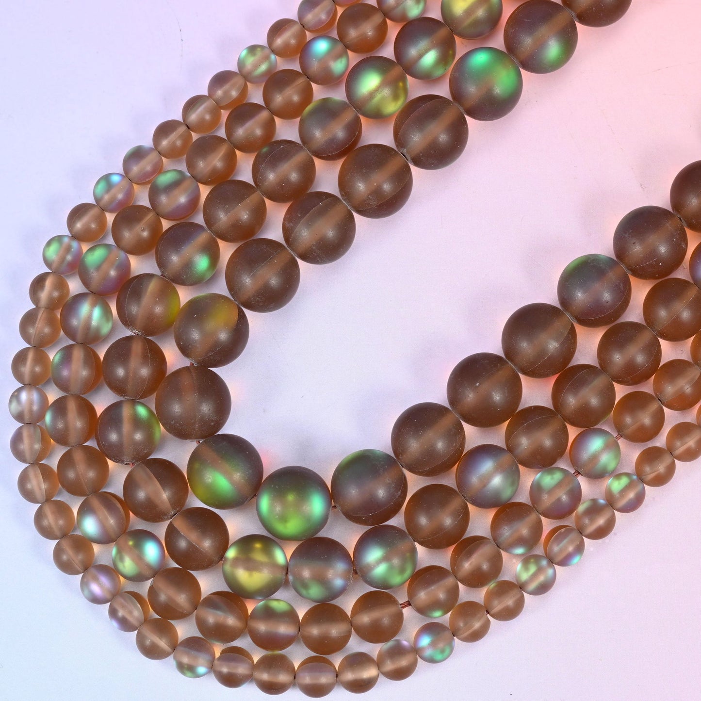Mystic Aura Matte Brown Round Glass Beads, 15 inch strand