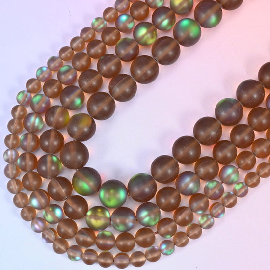 Mystic Aura Matte Brown Round Glass Beads, 15 inch strand