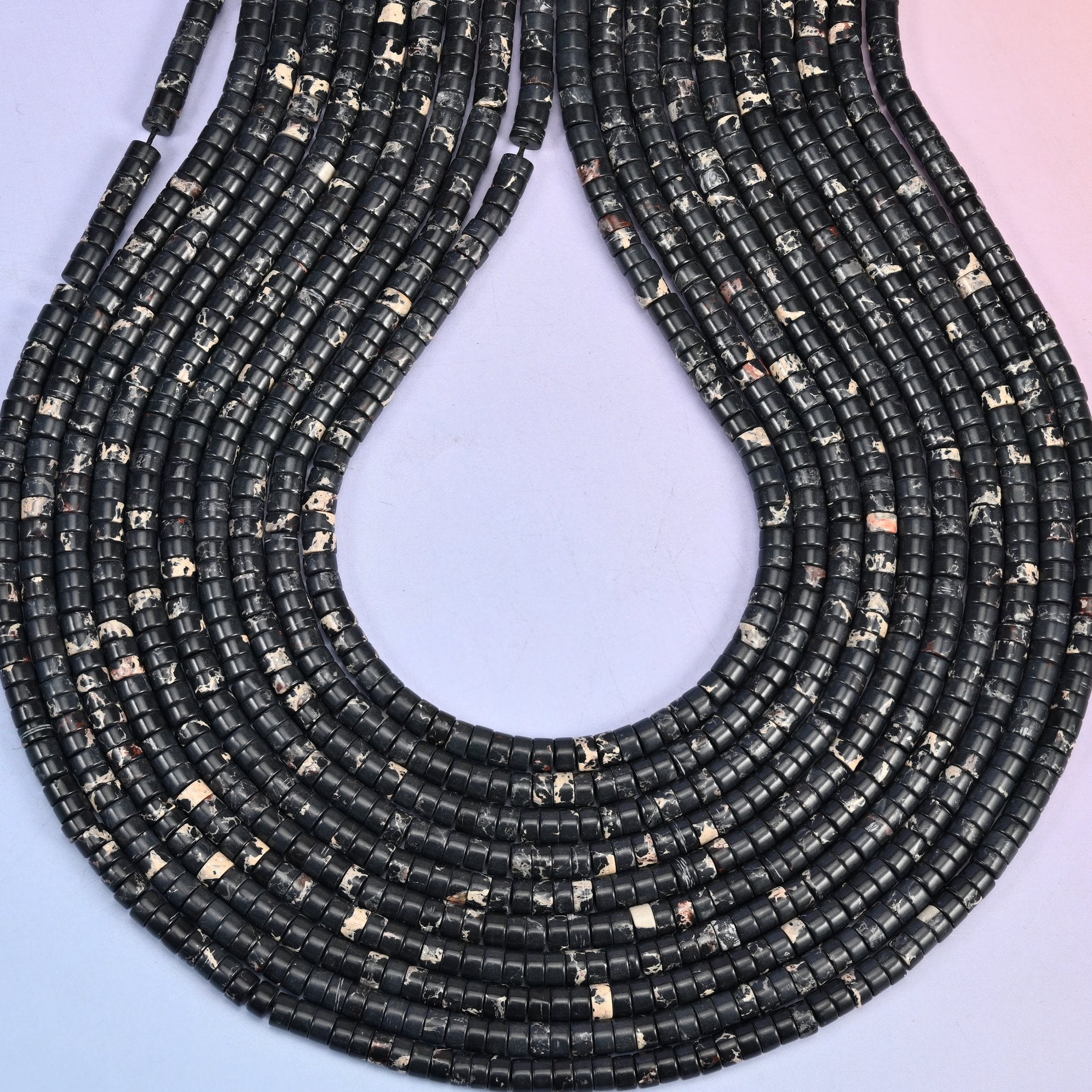 Black Sea Sediment Jasper Heishi Disc Beads 2x4mm, hole 1.0mm (+/- 0.2mm)