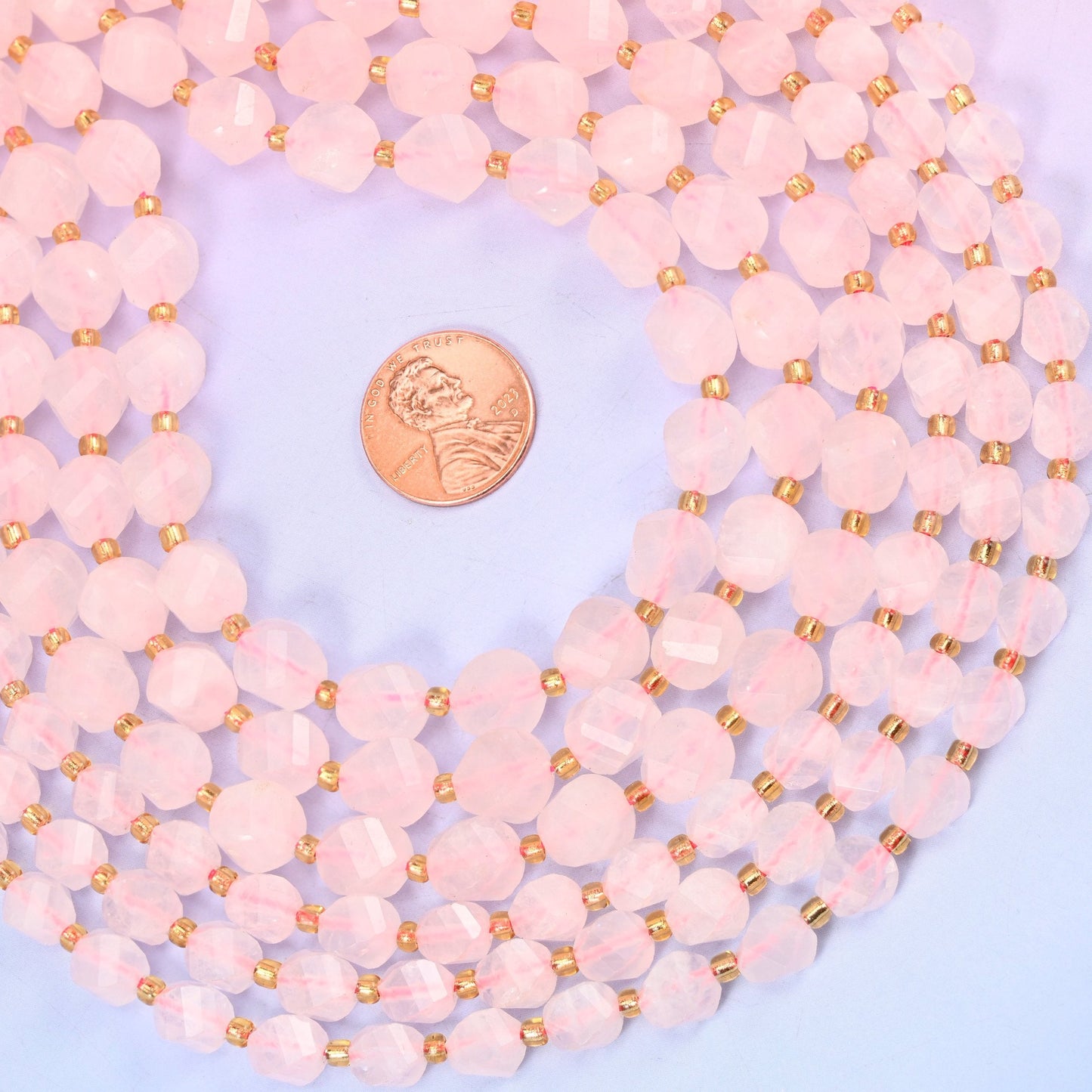 Rose Quartz Faceted Spiral Twist Beads, 8mm approximately 38 beads / 10mm approximately 31 beads