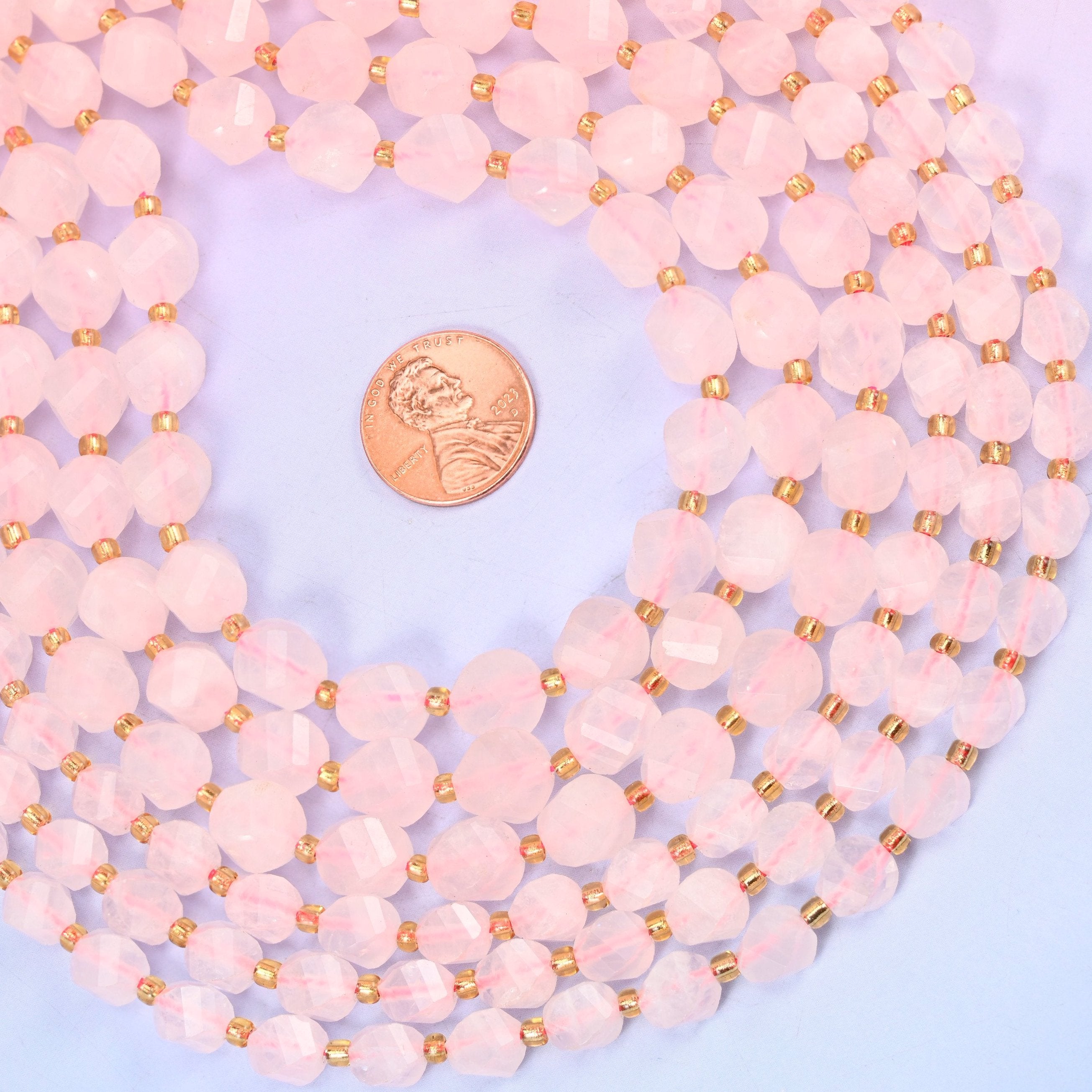 Rose Quartz Faceted Spiral Twist Beads, 8mm approximately 38 beads / 10mm approximately 31 beads