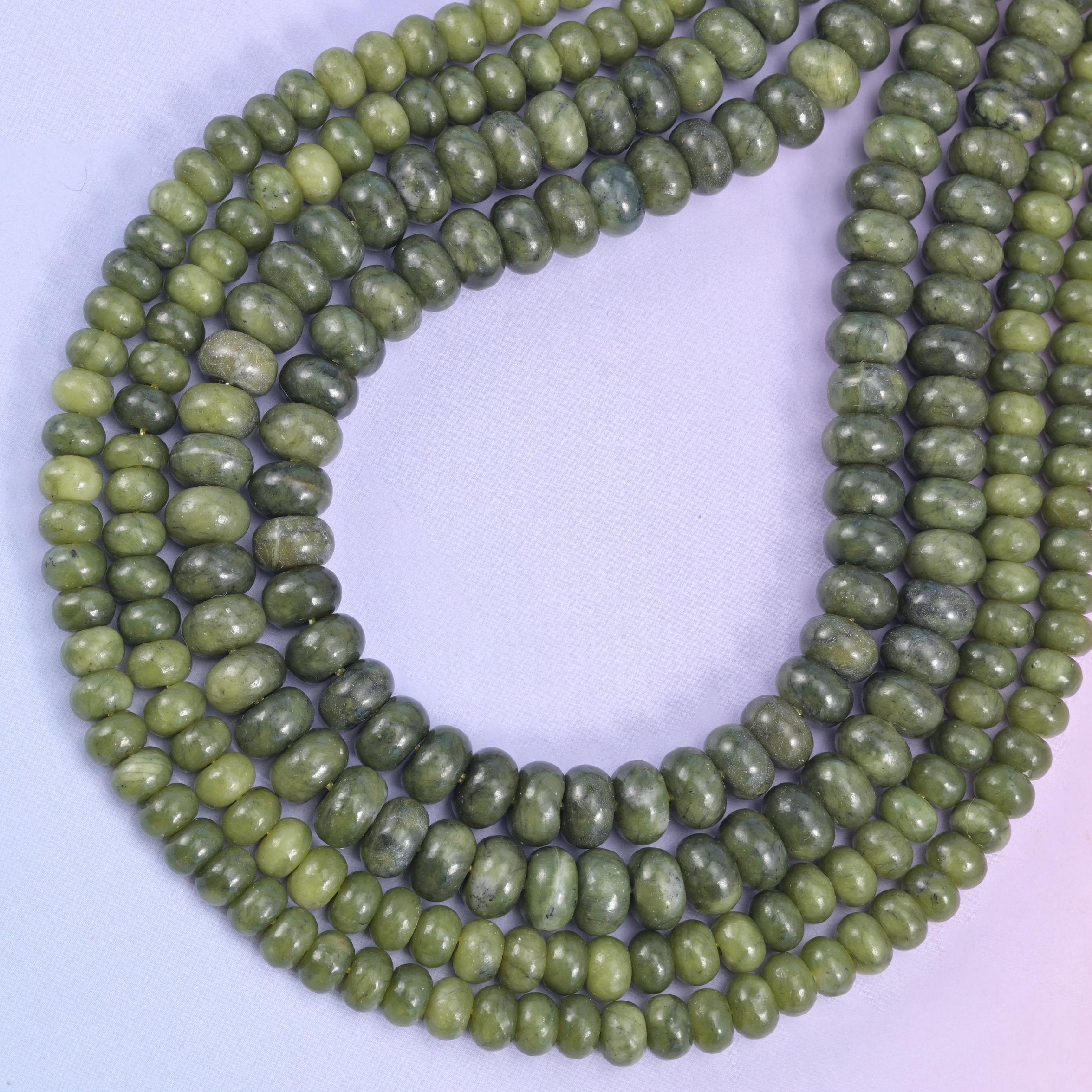South Green Jade Smooth Rondelle Beads, approximately 90 beads (4x6mm) or 76 beads (5x8mm) per strand
