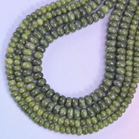 South Green Jade Smooth Rondelle Beads, approximately 90 beads (4x6mm) or 76 beads (5x8mm) per strand