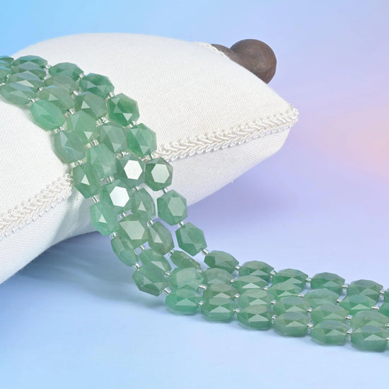 Green Aventurine Flat Faceted Hexagon Beads, 12mm.