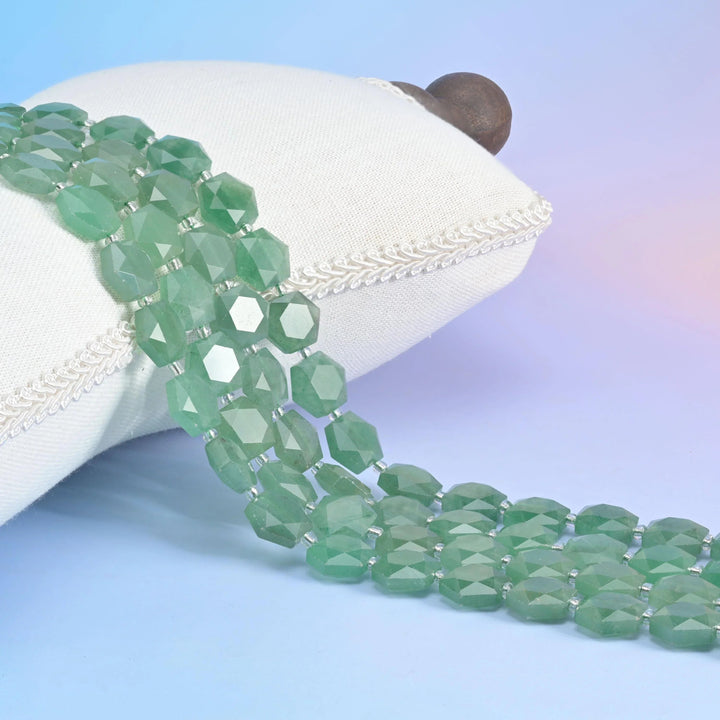 Green Aventurine Flat Faceted Hexagon Beads, 12mm.