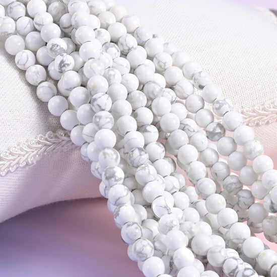 White Howlite Large Hole Round Beads 6mm 8mm 10mm