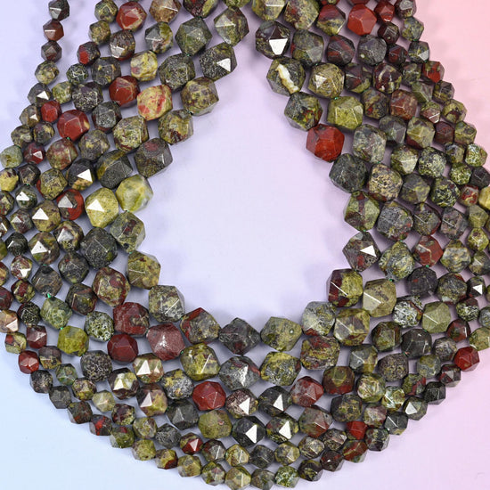 Dragon Bloodstone Faceted Diamond Star Cut Beads, hole approximately 1.0mm (+/- 0.2mm), center drilled