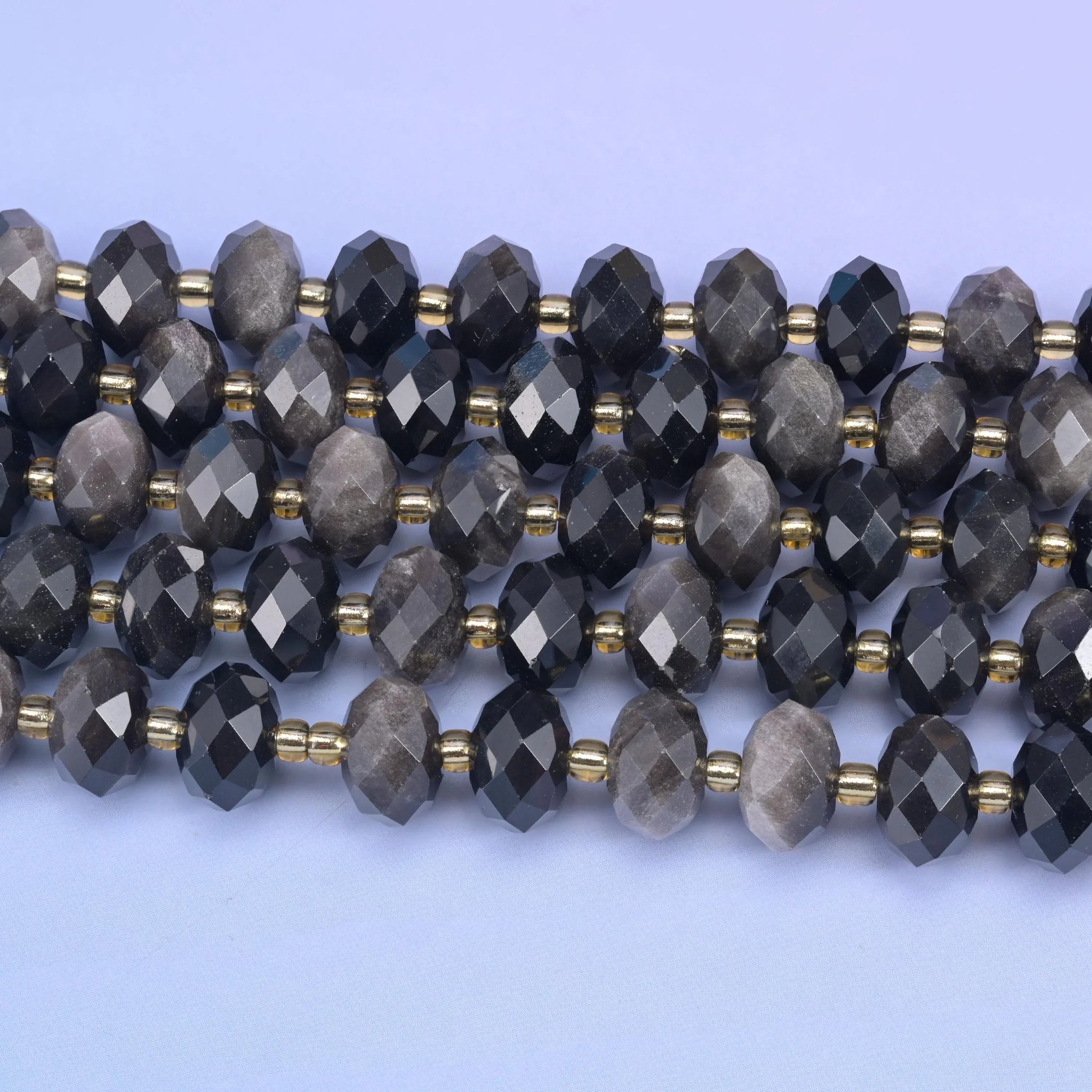 Silver Obsidian faceted rondelle beads, hole approximately 1.0mm