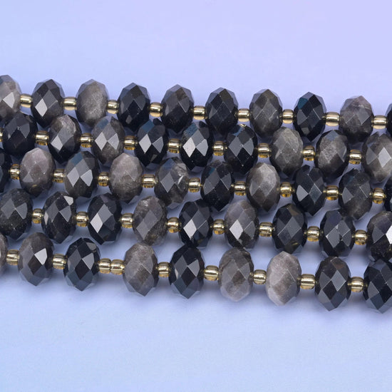 Silver Obsidian faceted rondelle beads, hole approximately 1.0mm