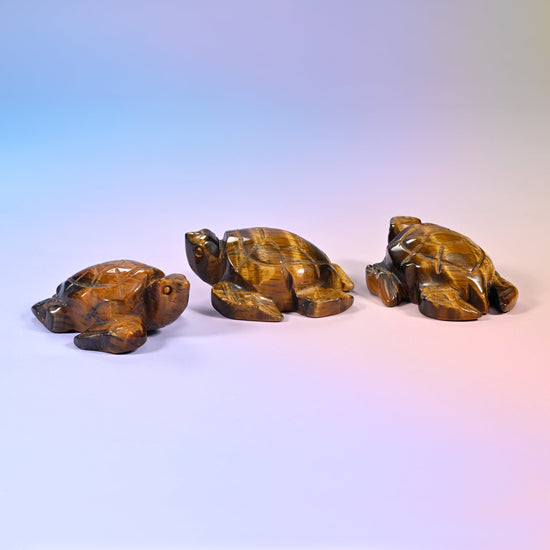 Sea turtle carving in a choice of 7 stones including tiger eye, rose quartz, green aventurine and amethyst