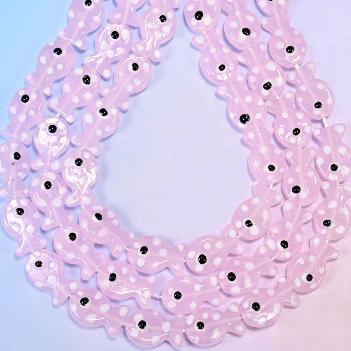 Transparent Pink with White Dot Fish Glass Beads, 1.2mm hole