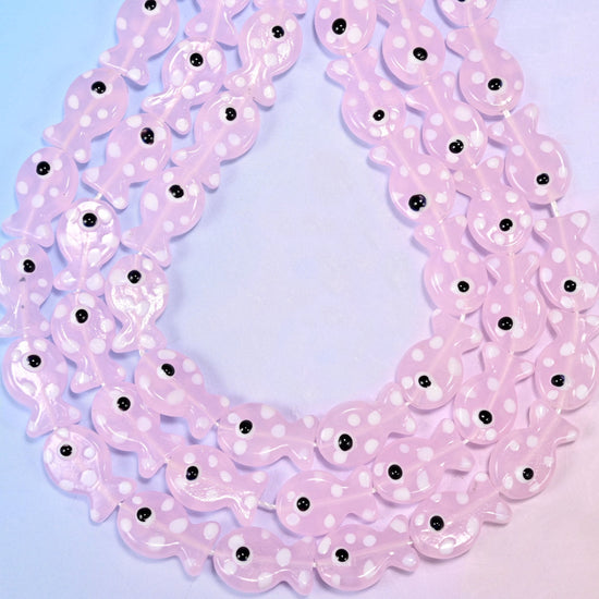 Transparent Pink with White Dot Fish Glass Beads, 1.2mm hole