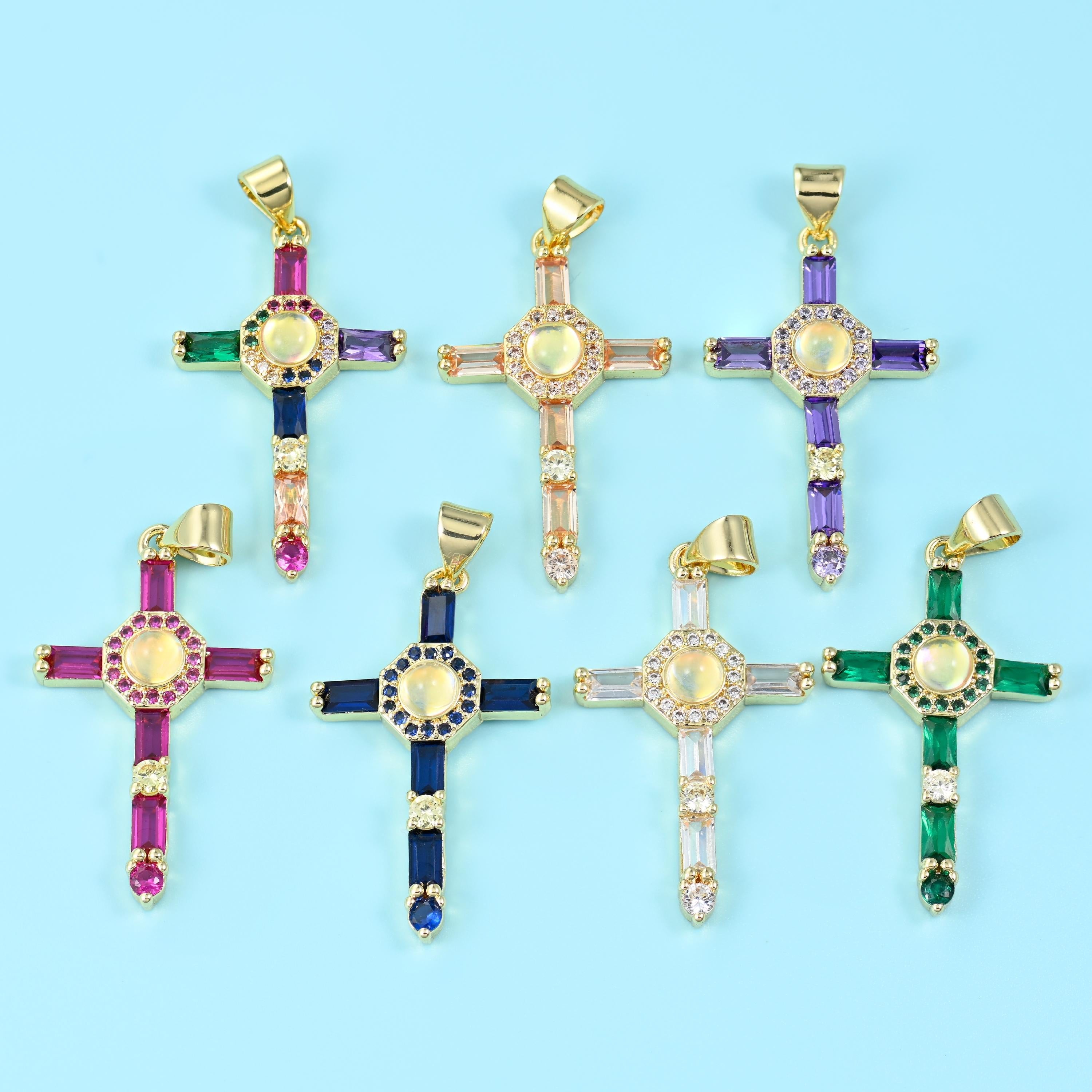 Brass, 18K Gold Filled and Zircon — lead free and nickel free beads, cross, 35 x 18mm