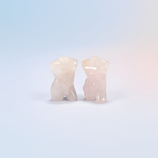 Two natural rose quartz male goddess torso carvings, 1.3 inch, light pink