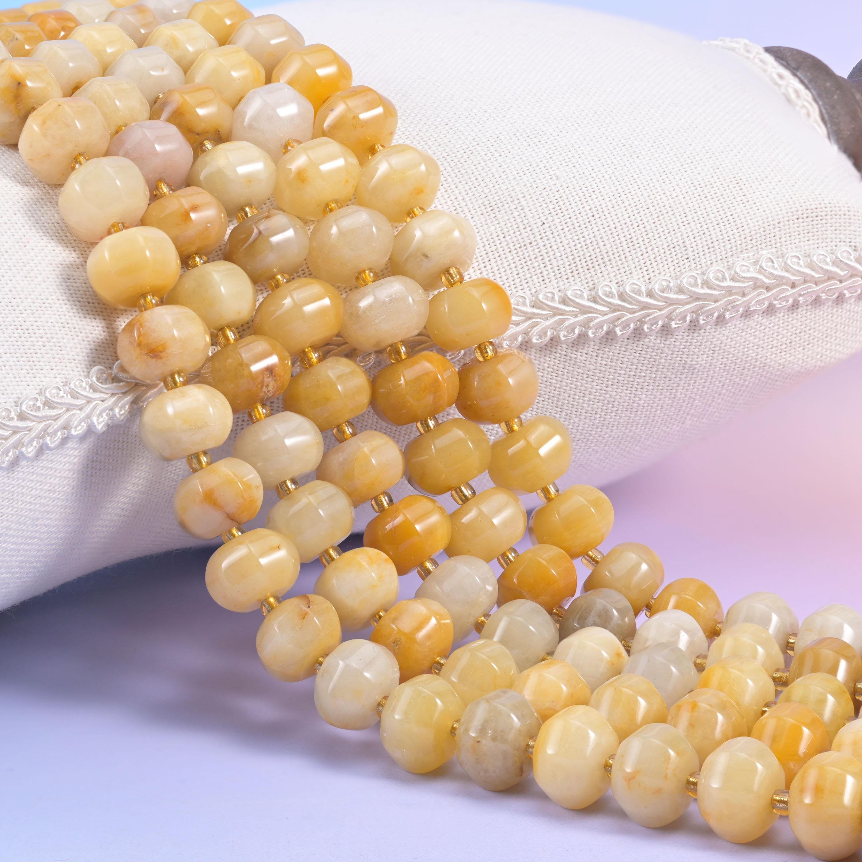 Yellow Jade Pumpkin Rondelle Beads, natural stone in warm honey-yellow