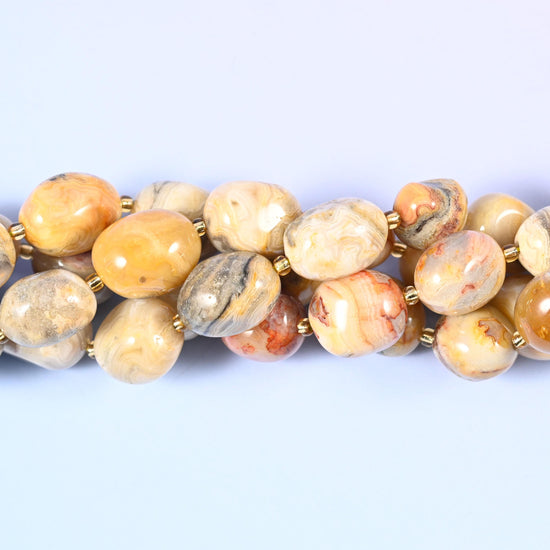 Natural Crazy Agate oval nugget beads with an irregular, organic shape and natural stone variation