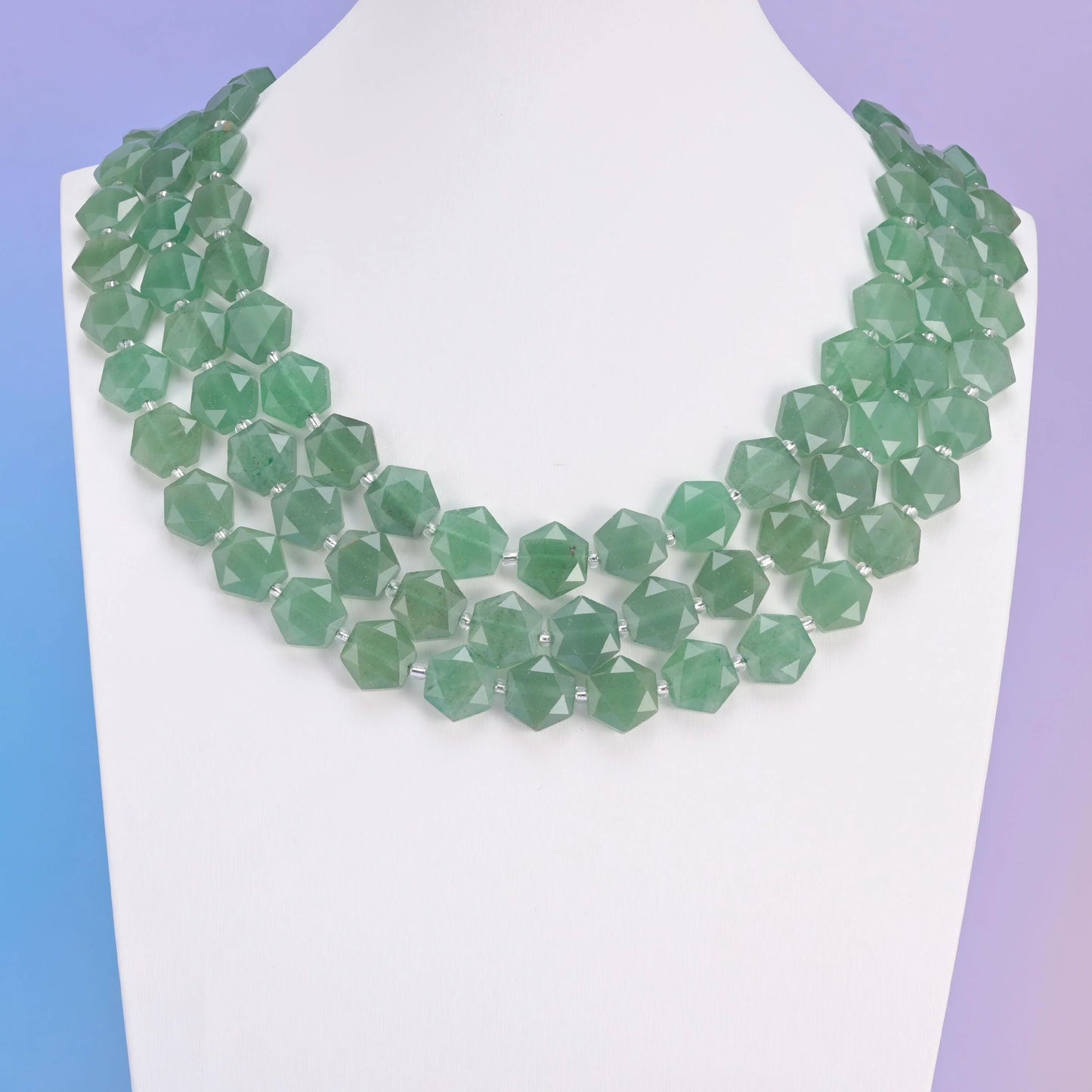 Green Aventurine beads, flat hexagon shape, 12mm.