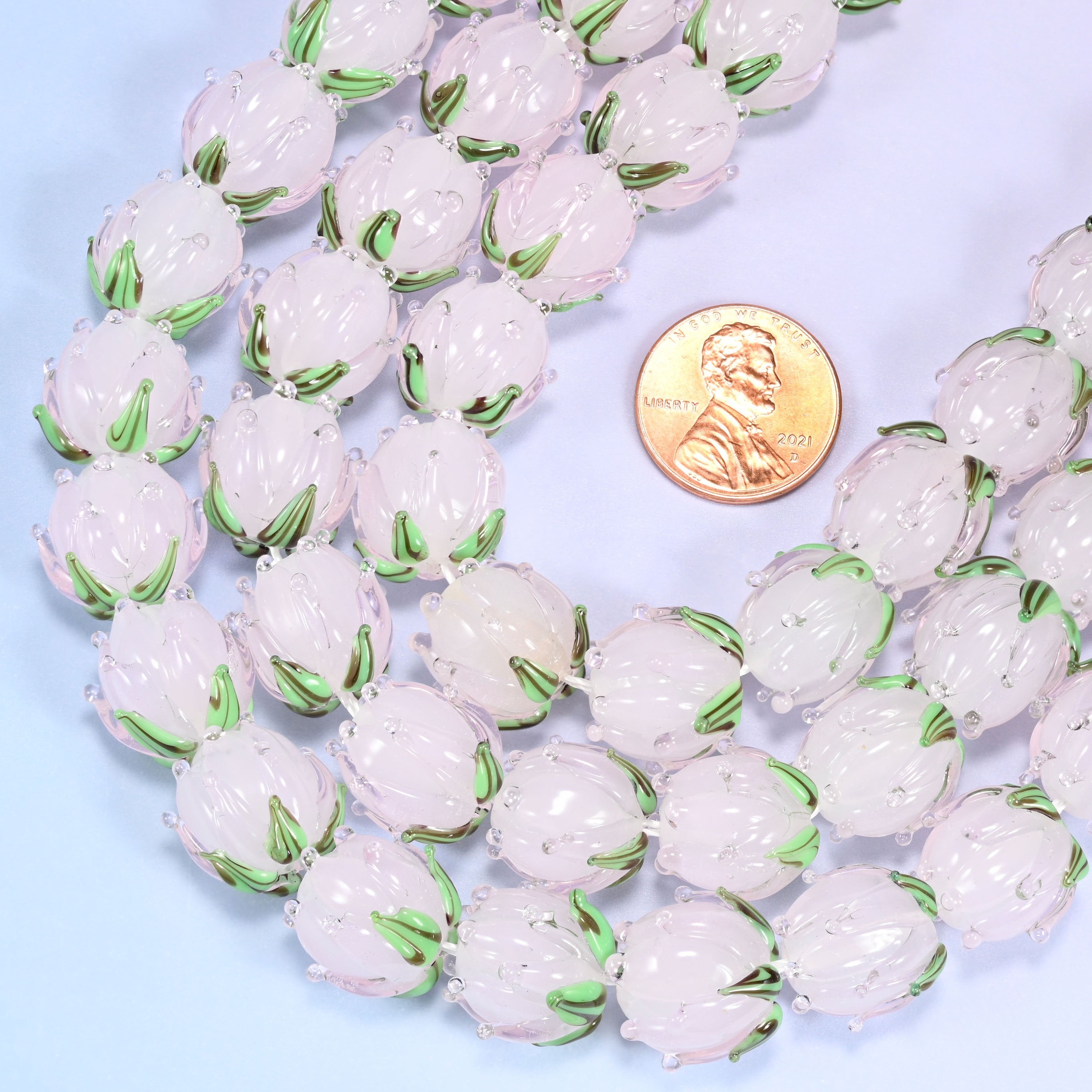 Tulip flower bud shaped cut lampwork glass beads