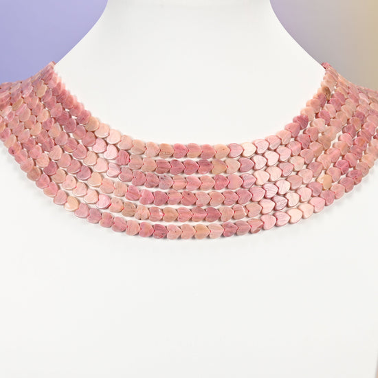 Pink rhodonite beads, flat heart, 6mm
