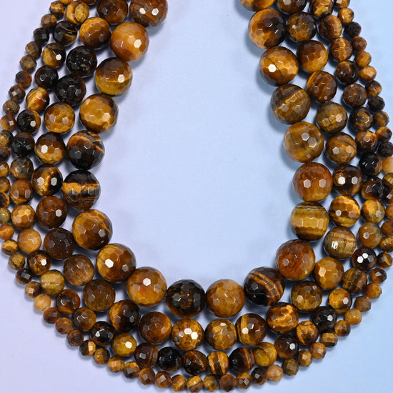 Tiger Eye Faceted Round Beads: Jewelry Making, 15 Inch Strand