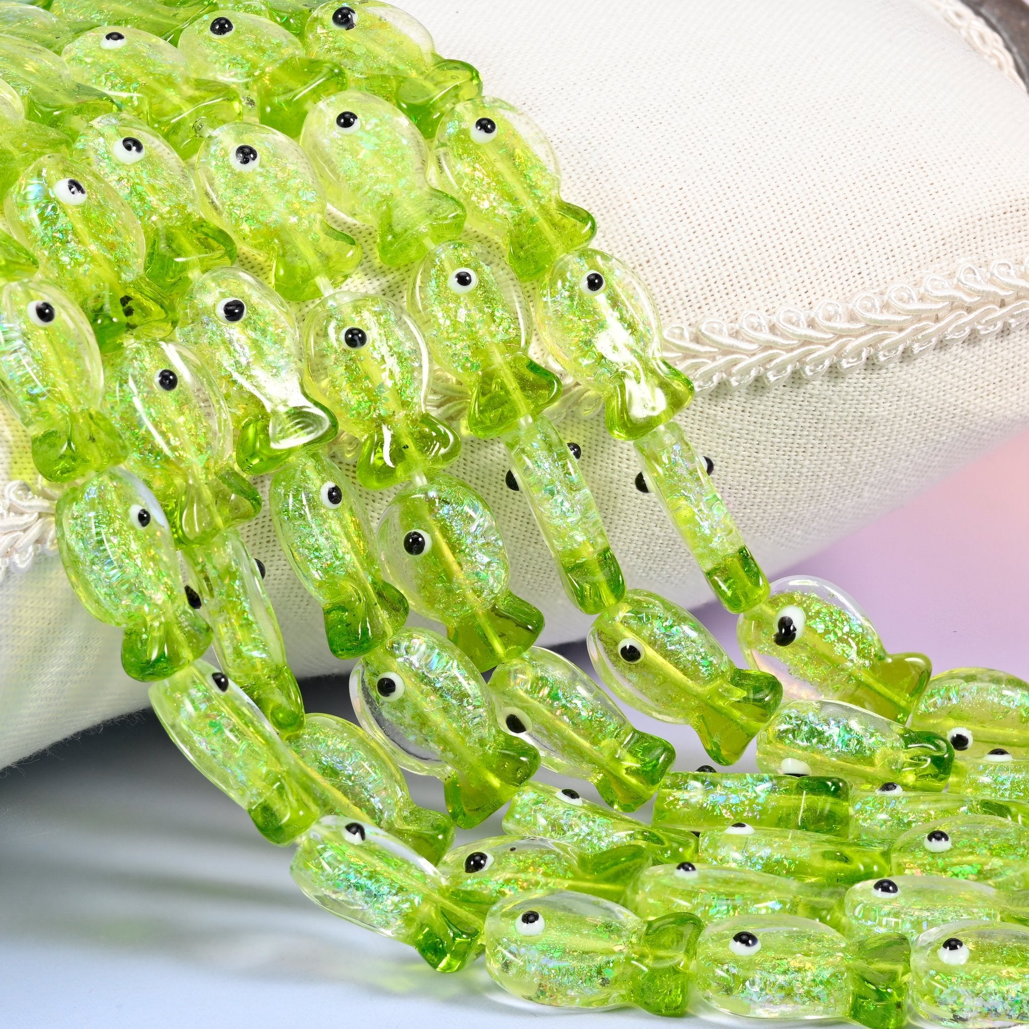 Iridescent Lime Green Fish Glass Beads