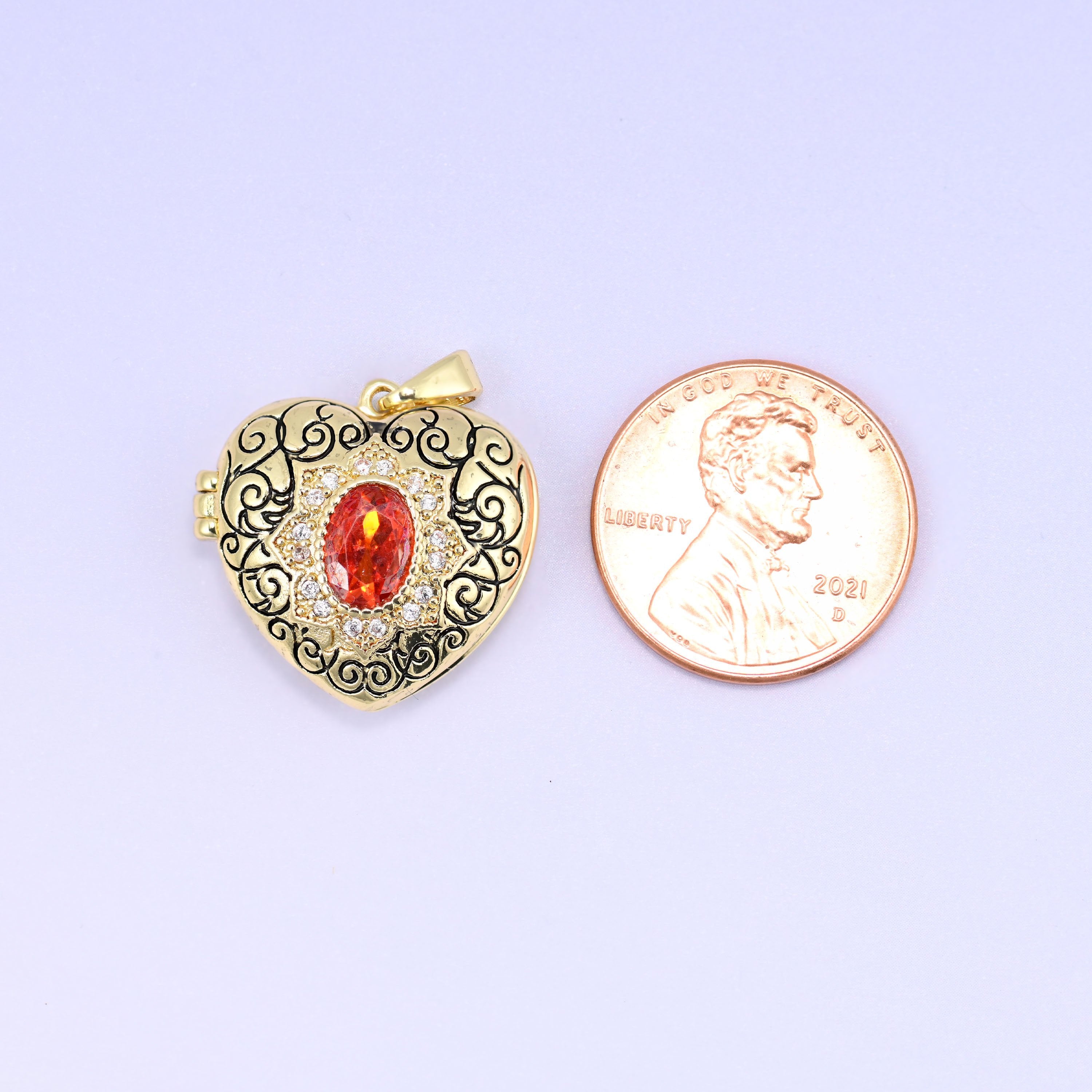 Heart Locket Pendant in gold, black and red