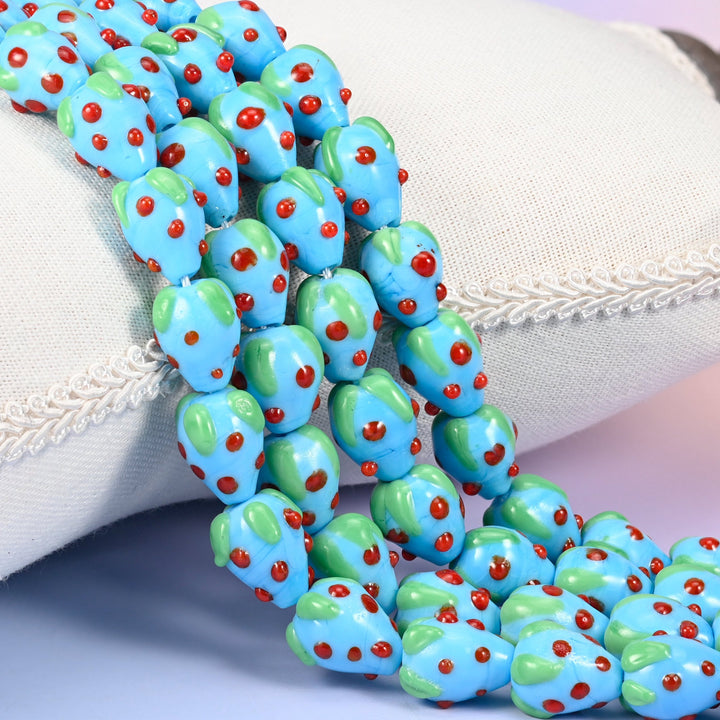 Sky Blue Strawberry Glass Beads 15.5x12mm