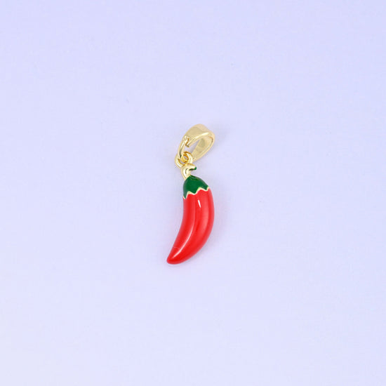 Enamel Red Chili Pepper Charms: 18K Gold Plated Pendants, Jewelry Making Supply