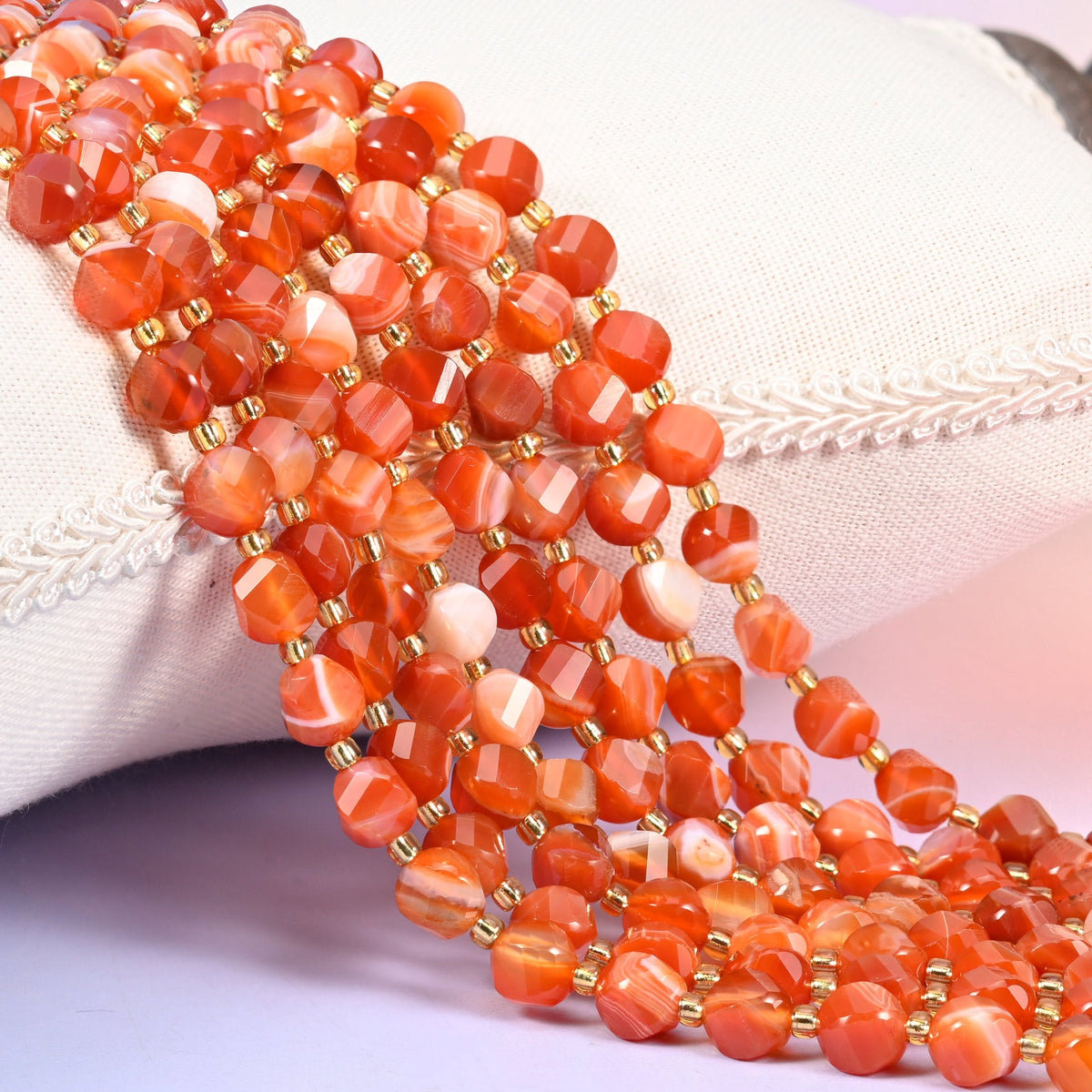 Dyed Red Stripe Agate faceted spiral twist beads