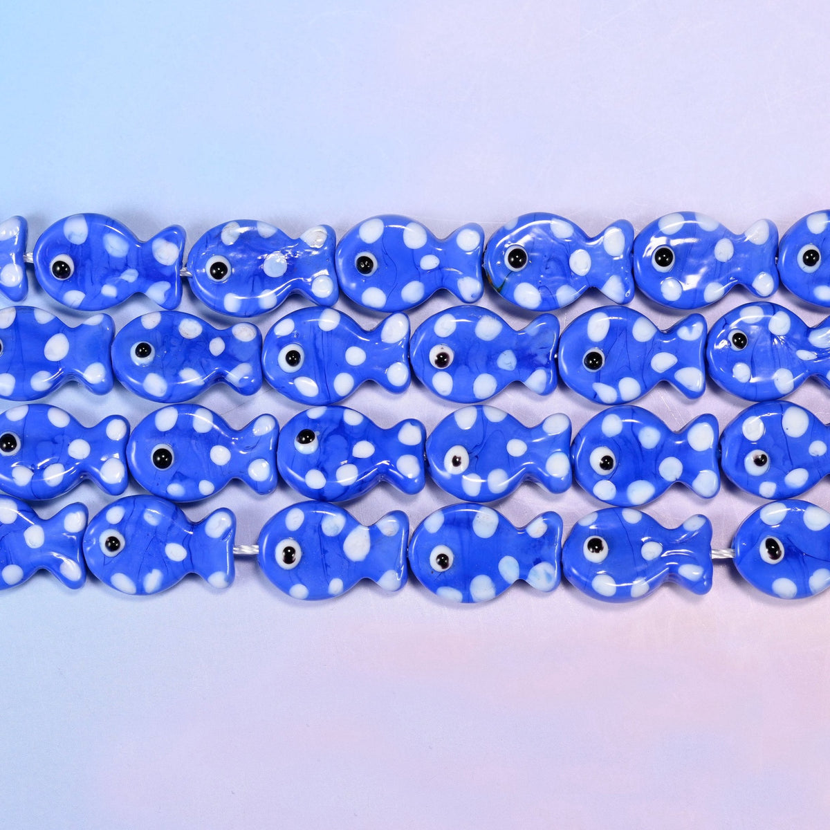 Blue White Dot Fish Glass Beads 19x12mm in royal blue with white dots