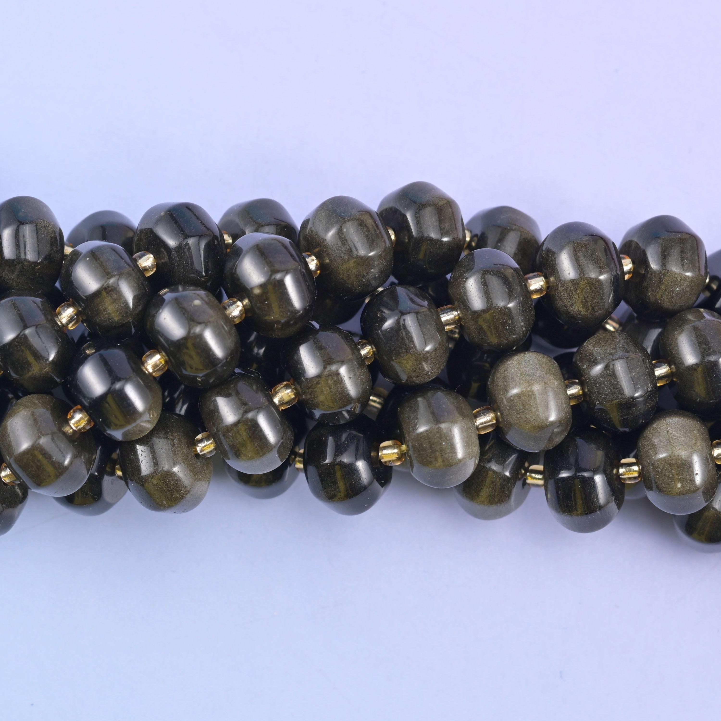 Smooth pumpkin cut gold obsidian beads