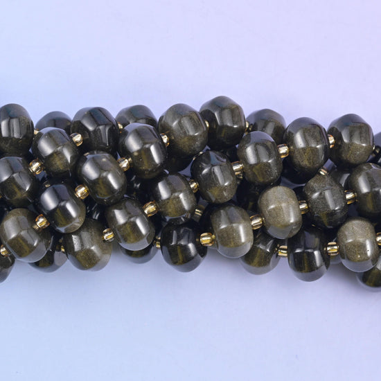 Smooth pumpkin cut gold obsidian beads