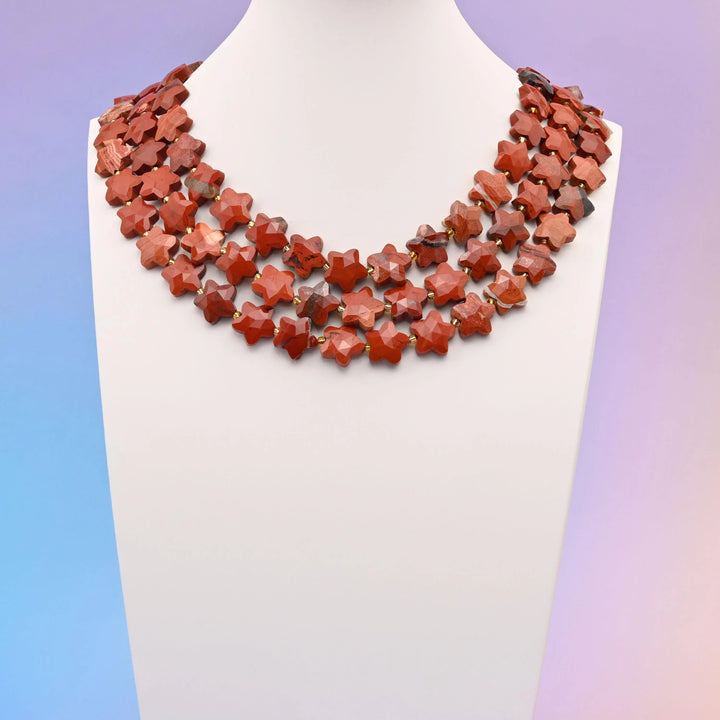 Red Jasper beads, faceted star shape, 14mm