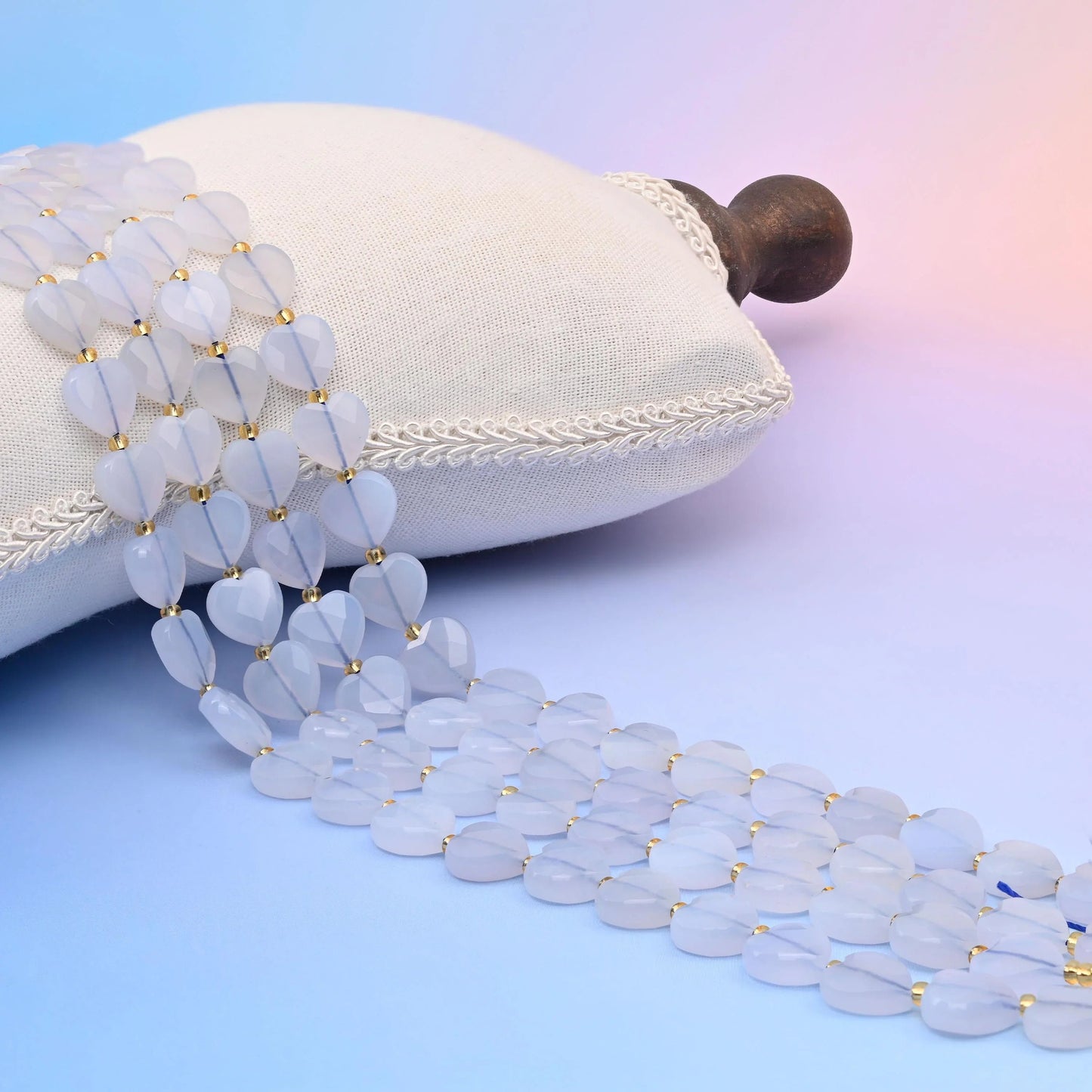 Blue Chalcedony Faceted Heart Beads