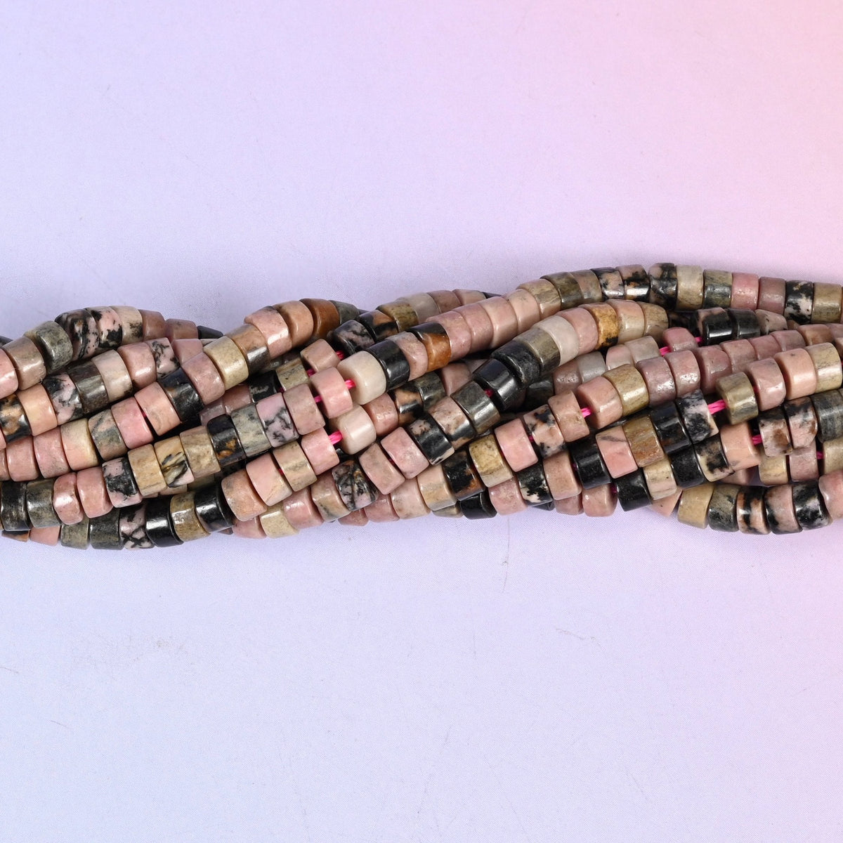 Rhodonite Smooth Heishi Disc Beads for jewelry making