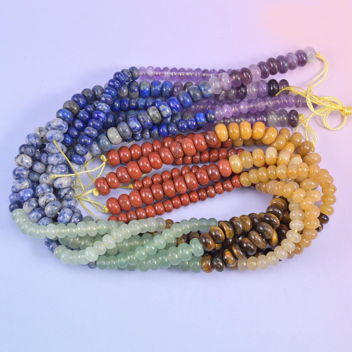 Chakra Smooth Rondelle Beads 4x6mm 5x8mm, hole 1.0mm (4x6mm), 1.2mm (5x8mm), centre drilled, +/- 0.2mm variance