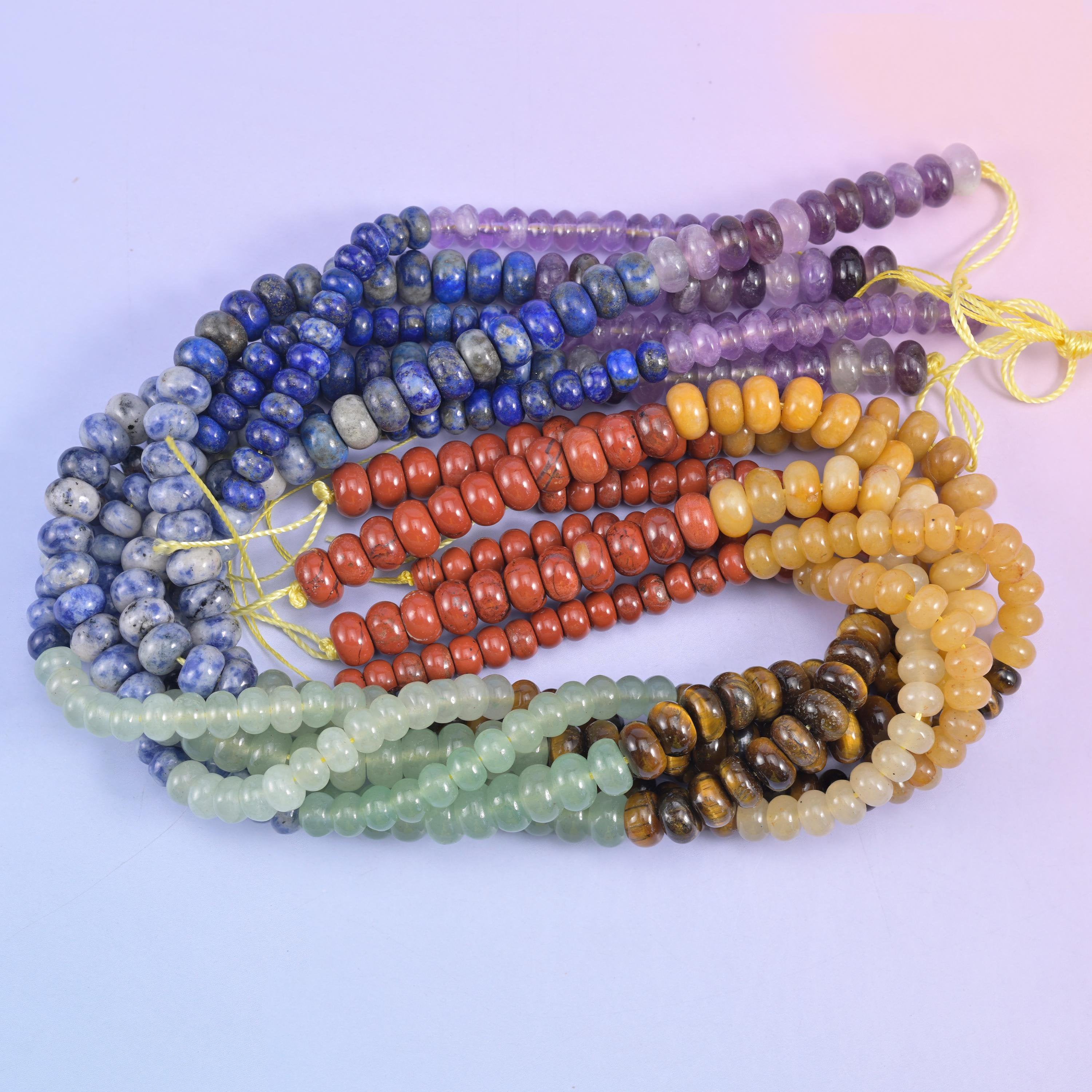 Chakra Smooth Rondelle Beads 4x6mm 5x8mm, hole 1.0mm (4x6mm), 1.2mm (5x8mm), centre drilled, +/- 0.2mm variance
