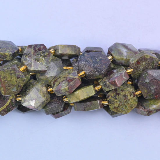 Flat faceted hexagon cut dragon bloodstone beads