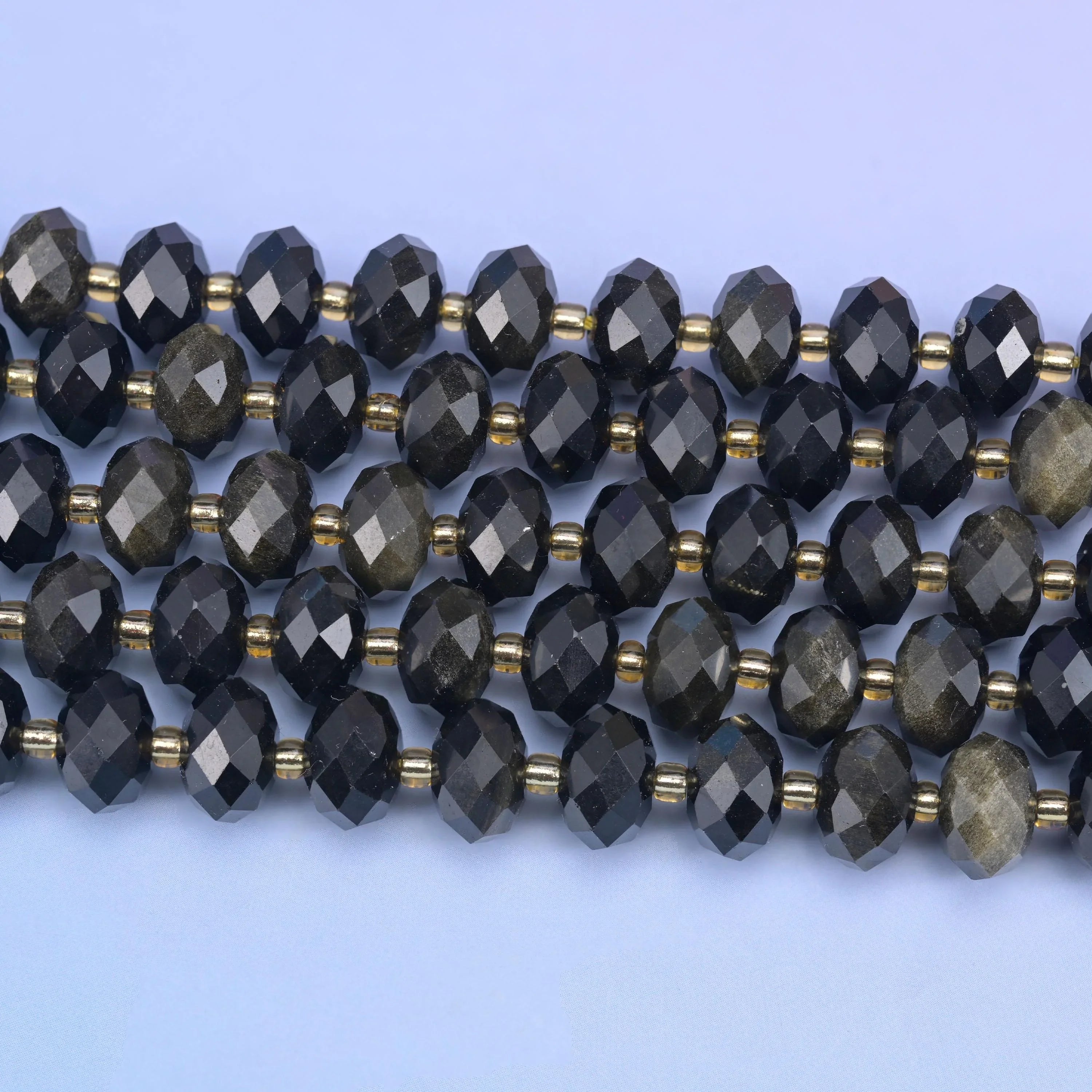 Gold Obsidian Faceted Rondelle Beads, 15.5 inch strand
