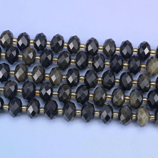 Gold Obsidian Faceted Rondelle Beads, 15.5 inch strand