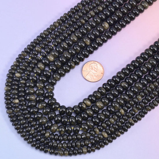 Gold Obsidian smooth rondelle beads, 15.5 inch strand