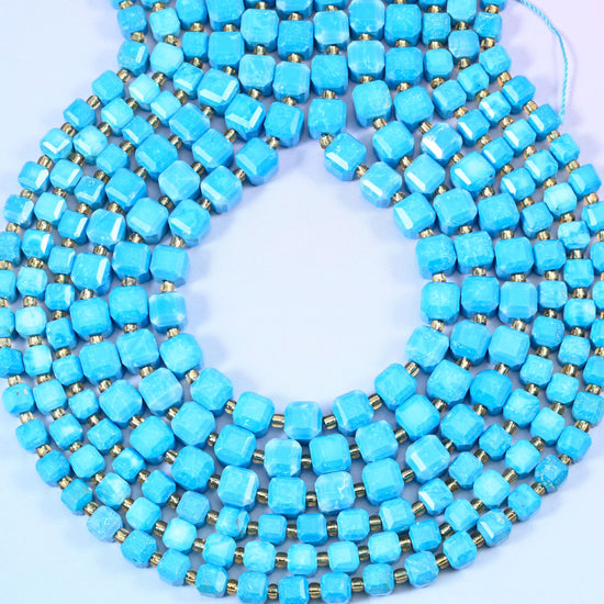 Dyed Blue Howlite Faceted Cube Beads, 1.2mm hole
