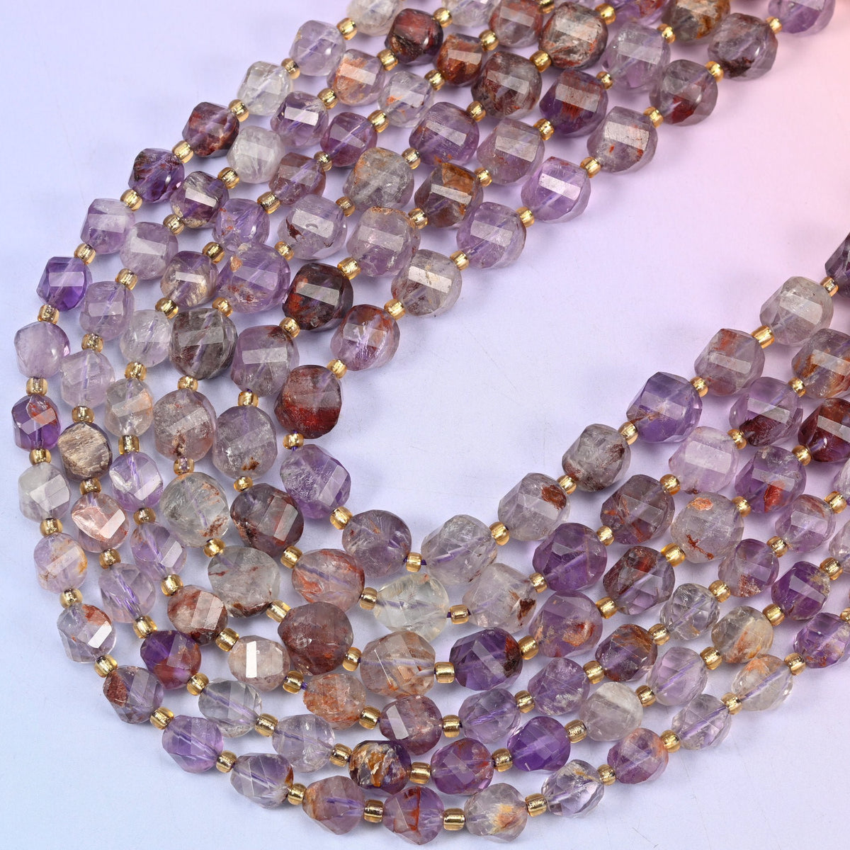 Super 7 Phantom Faceted Spiral Twist Beads, 15 inch strand