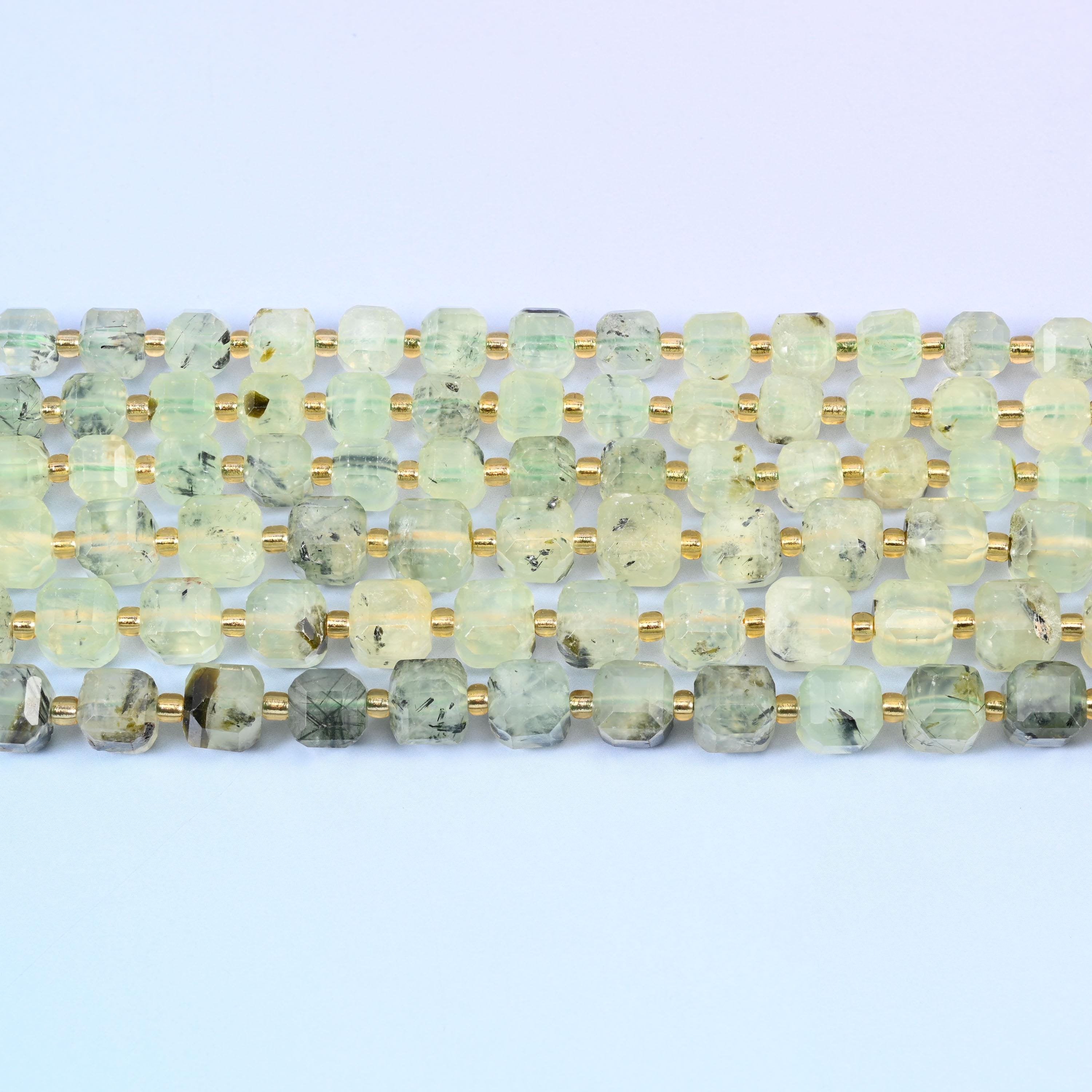 Prehnite beads in pale celadon and lemon-tinged green
