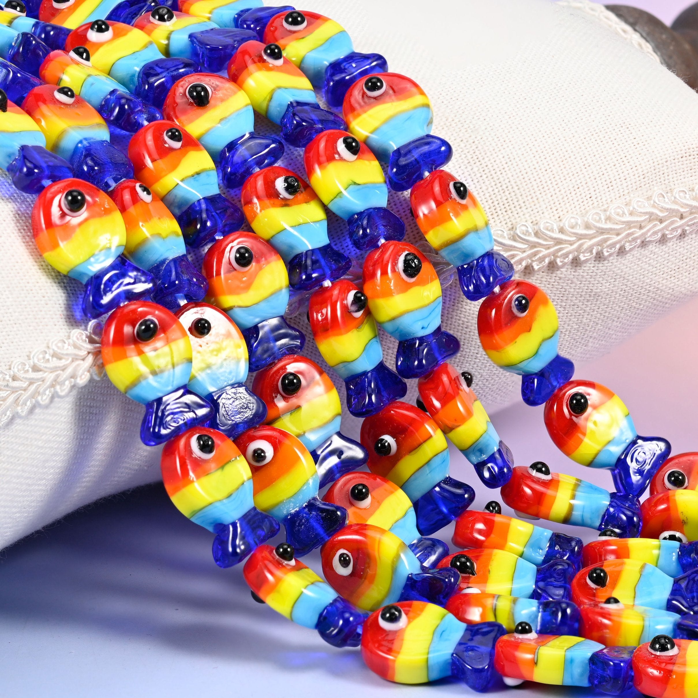 Colorful Striped Fish Glass Beads 19x12mm